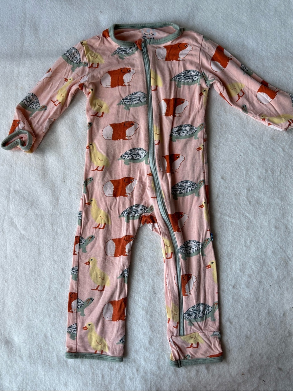 Kickee Pants Pink Animal Bamboo Zip Front One-Piece Bodysuit